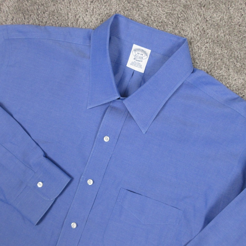 Brooks Brothers Shirt Mens 2XL 18 34 Blue Oxford Classic Office Dress Button Up